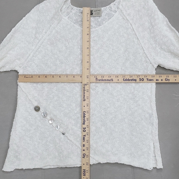 Habitat open knit sweater women's medium white textured cotton shell buttons - Picture 4 of 12